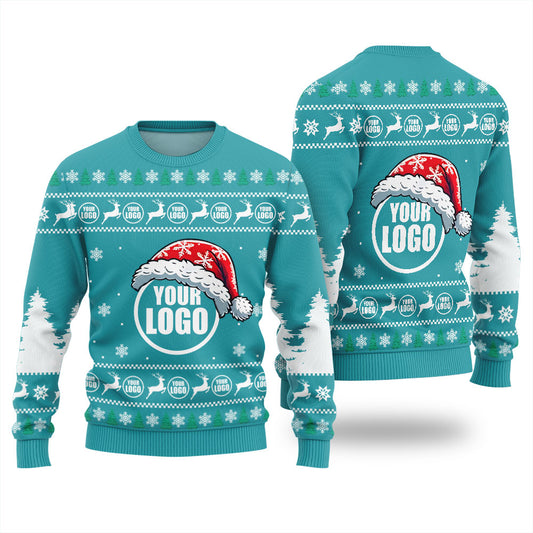Personalized Logo Christmas Sweater For Business Blue