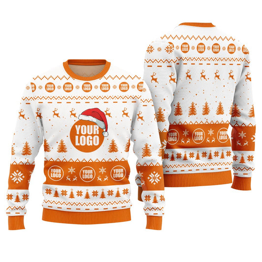 Personalized Logo Company Funny Ugly Christmas Sweater Orange
