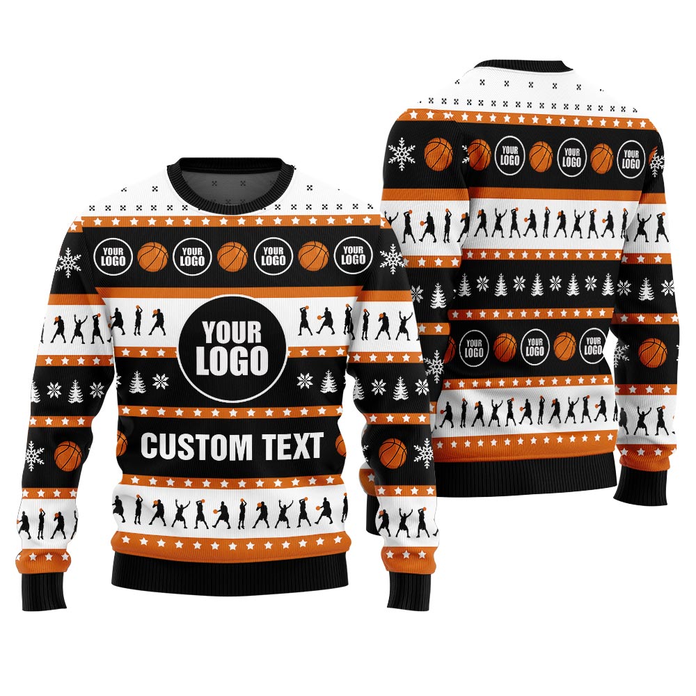 Personalized Logo Ugly Christmas Sweater For Basketball Team