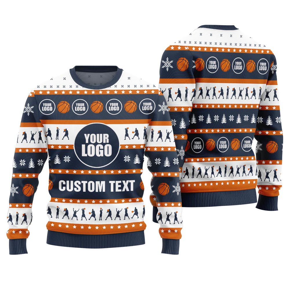 Personalized Logo Ugly Christmas Sweater For Basketball Team