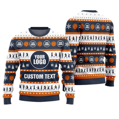 Personalized Logo Ugly Christmas Sweater For Basketball Team