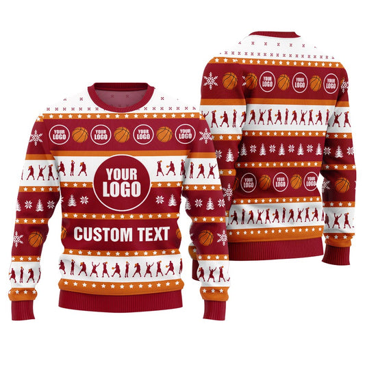 Personalized Logo Ugly Christmas Sweater For Basketball Team