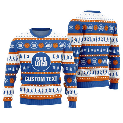 Personalized Logo Ugly Christmas Sweater For Basketball Team