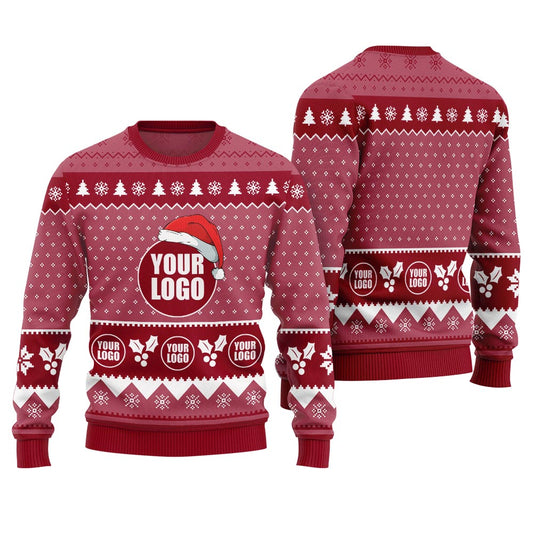 Personalized Logo Ugly Christmas Sweater For Company Cardinal Red