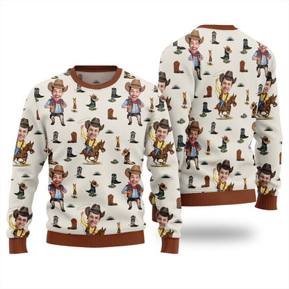 Personalized Multiple Face Ugly Cowboys Christmas Sweater