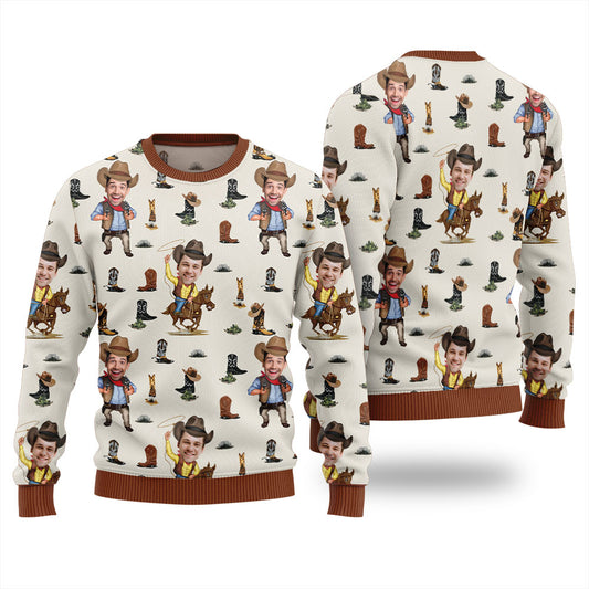 Personalized Multiple Face Ugly Cowboys Christmas Sweater
