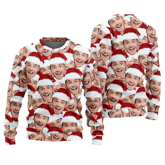 Personalized Multiple Face Ugly Xmas Sweater For Adults