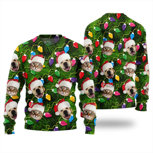 Personalized Pet Face Christmas Lights Ugly Sweater