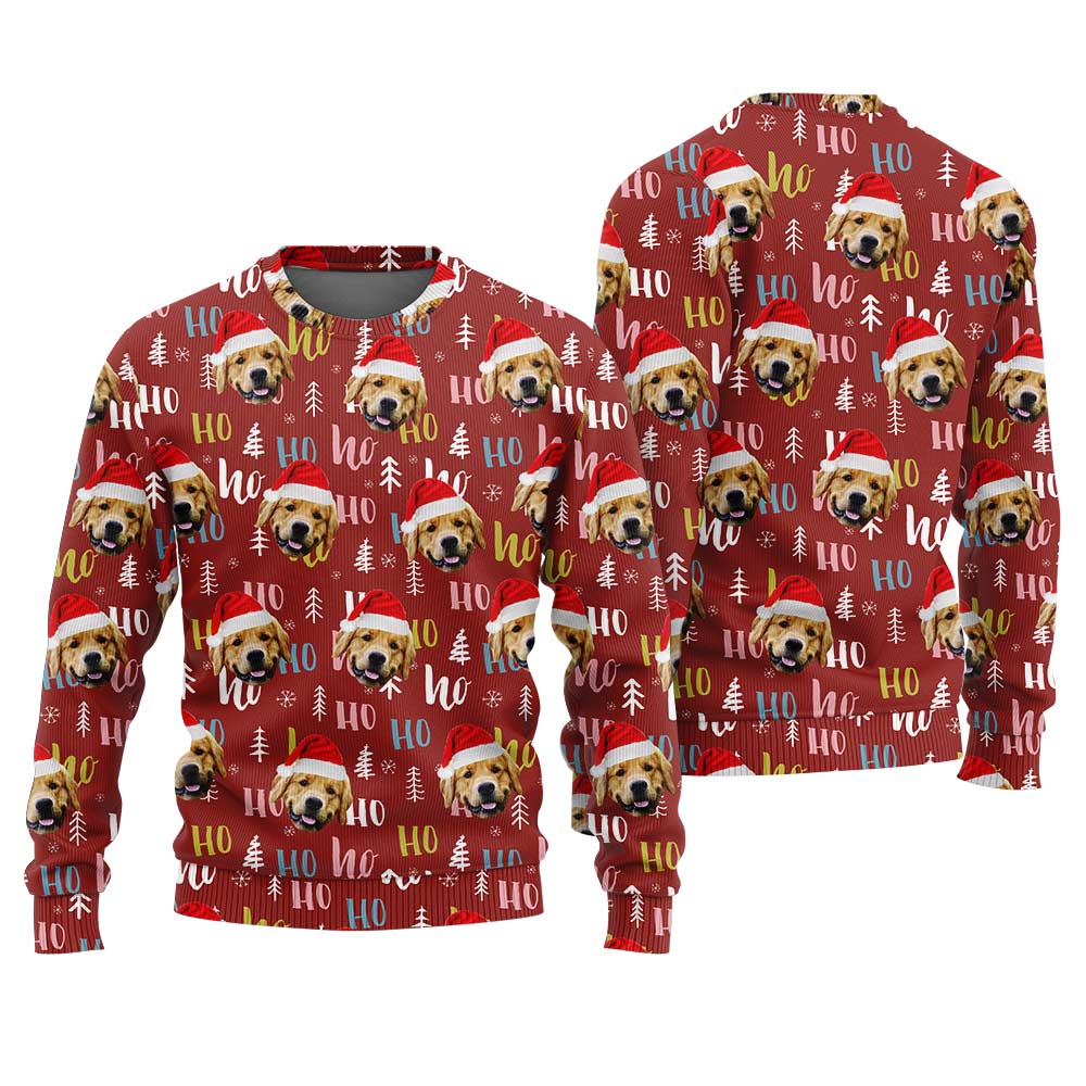 Personalized Pet Face Ugly Christmas Sweater Cardinal Red