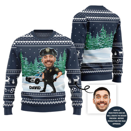 Personalized Police Ugly Xmas Sweater With Face