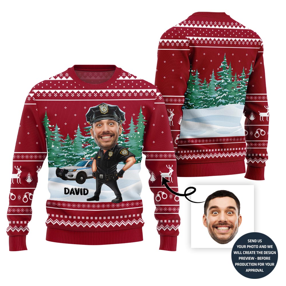Personalized Police Ugly Xmas Sweater With Face
