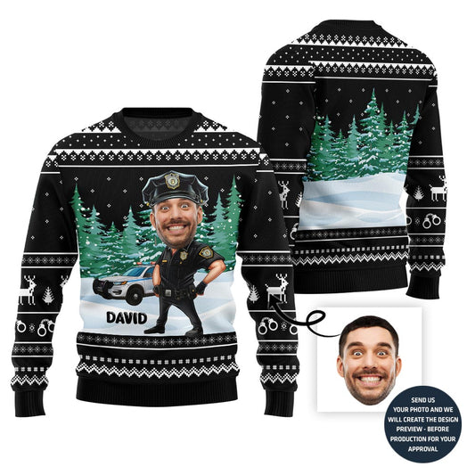 Personalized Police Ugly Xmas Sweater With Face