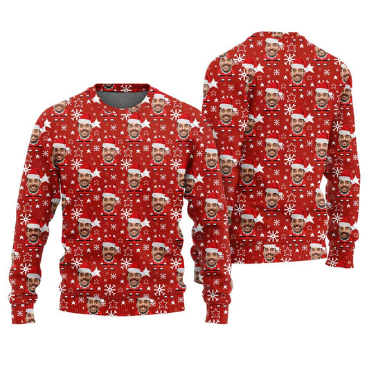 Personalized Santa Christmas Sweater With Face Cardinal Red