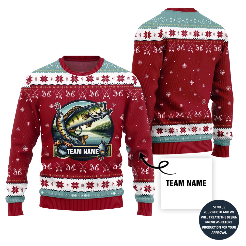Personalized Team Name Fishing Ugly Christmas Sweater