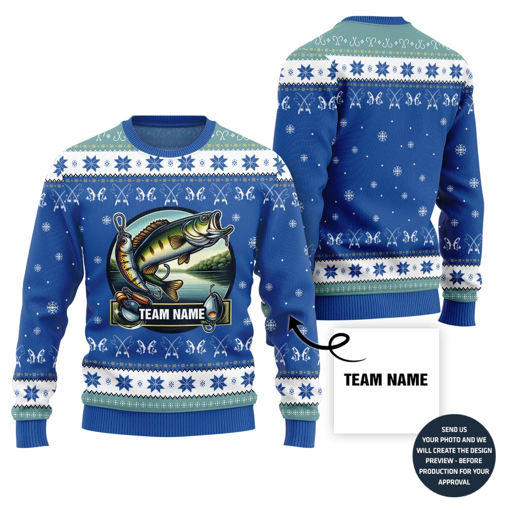 Personalized Team Name Fishing Ugly Christmas Sweater