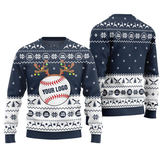 Personalized Ugly Christmas Sweater With Baseball Team Logo For Men