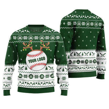 Personalized Ugly Christmas Sweater With Baseball Team Logo For Men