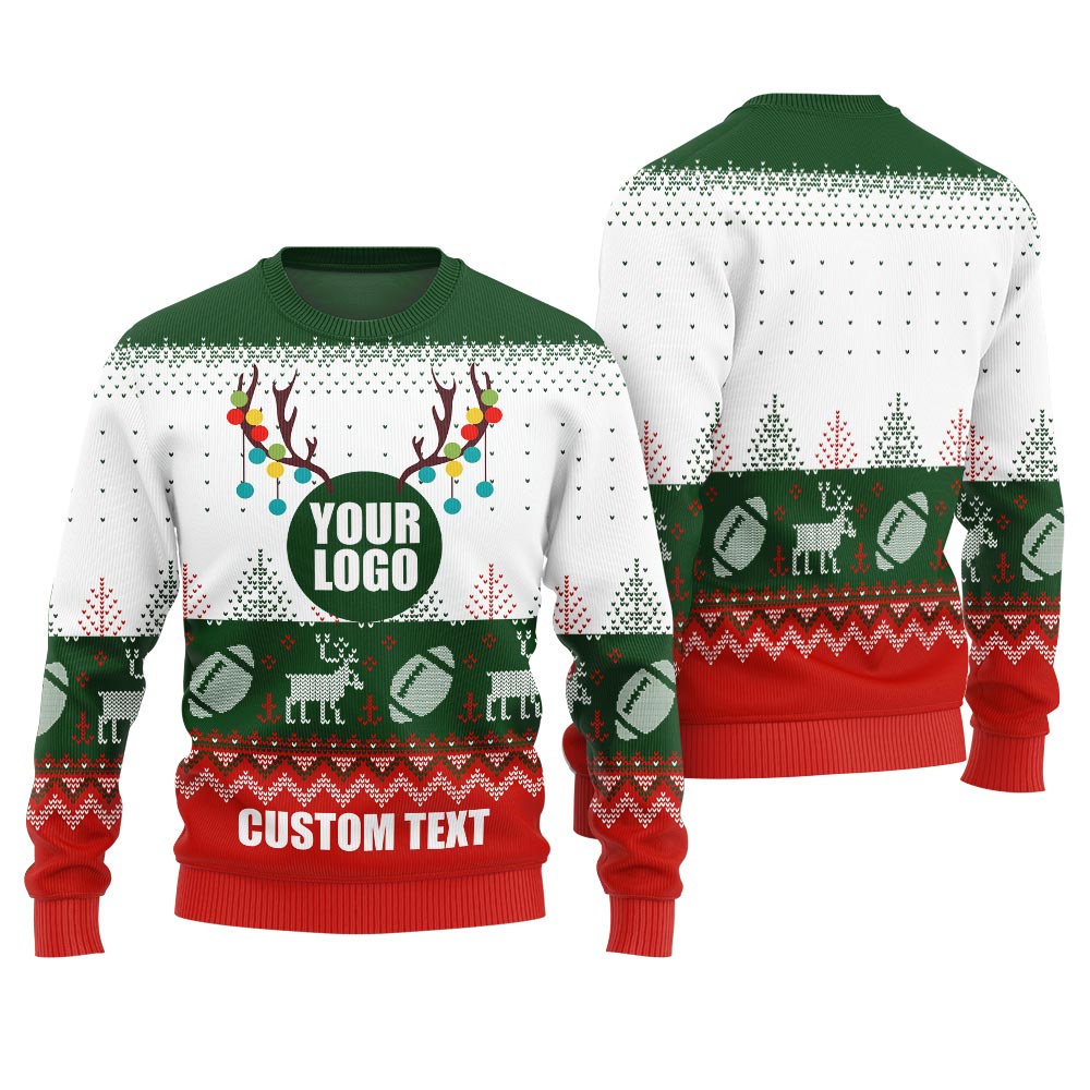 Personalized Football Xmas Sweater With Logo And Text Women