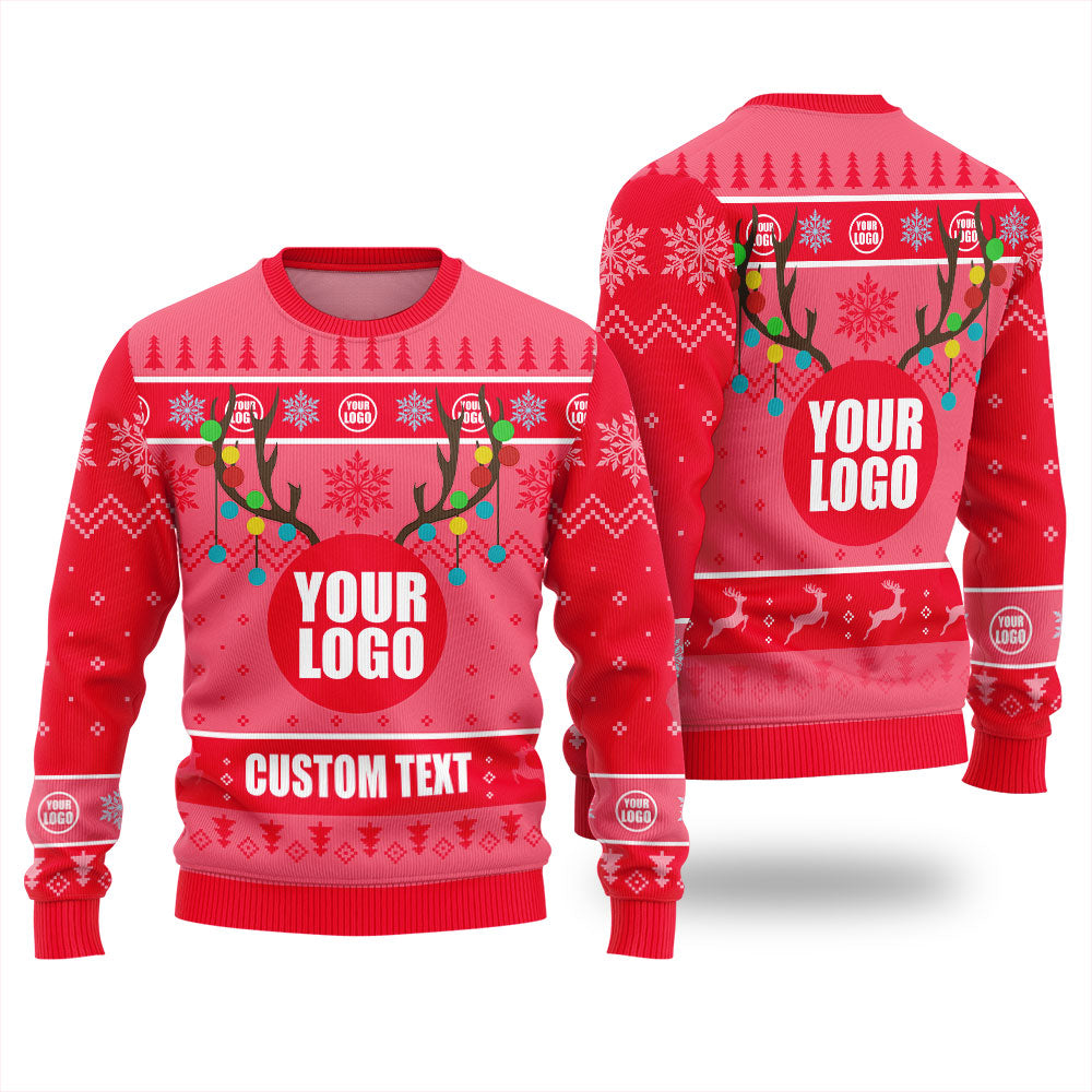 Personalized Ugly Christmas Sweater With Logo Light Red