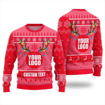 Personalized Ugly Christmas Sweater With Logo Light Red