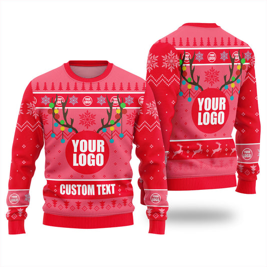 Personalized Ugly Christmas Sweater With Logo Light Red