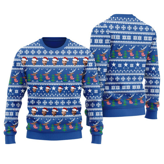 Personalized Ugly Christmas Sweater With Many Faces For Women