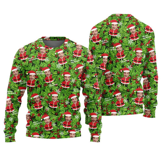 Personalized Ugly Christmas Sweater With Your Face Green