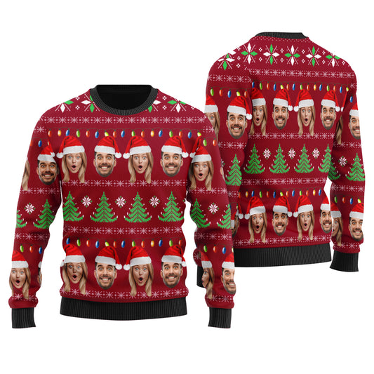 Personalized Ugly Sweater Couple Faces For Women