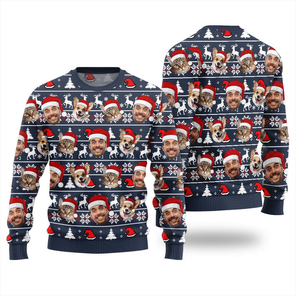 Personalized Xmas Sweater With Face And Pet