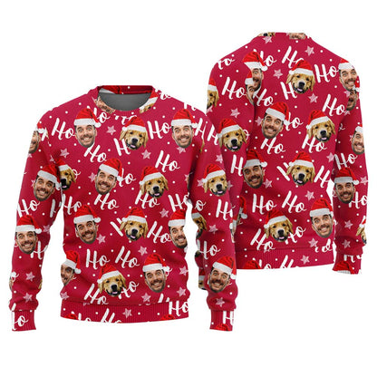 Personalized Your Face And Dog Funny Ugly Christmas Sweater Red