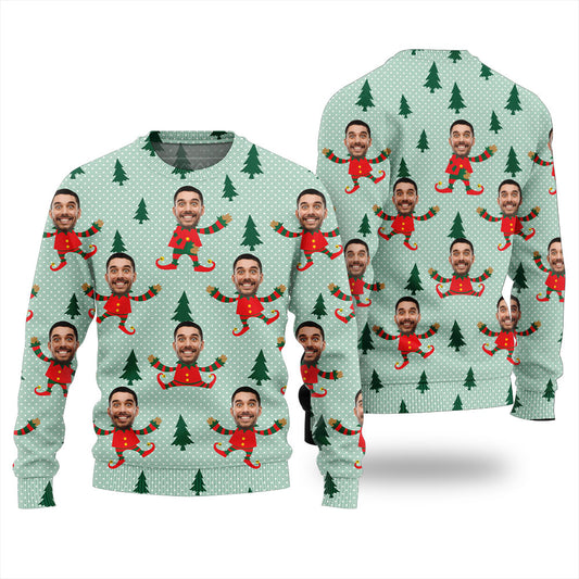 Personalized Your Face Elf Ugly Christmas Sweater