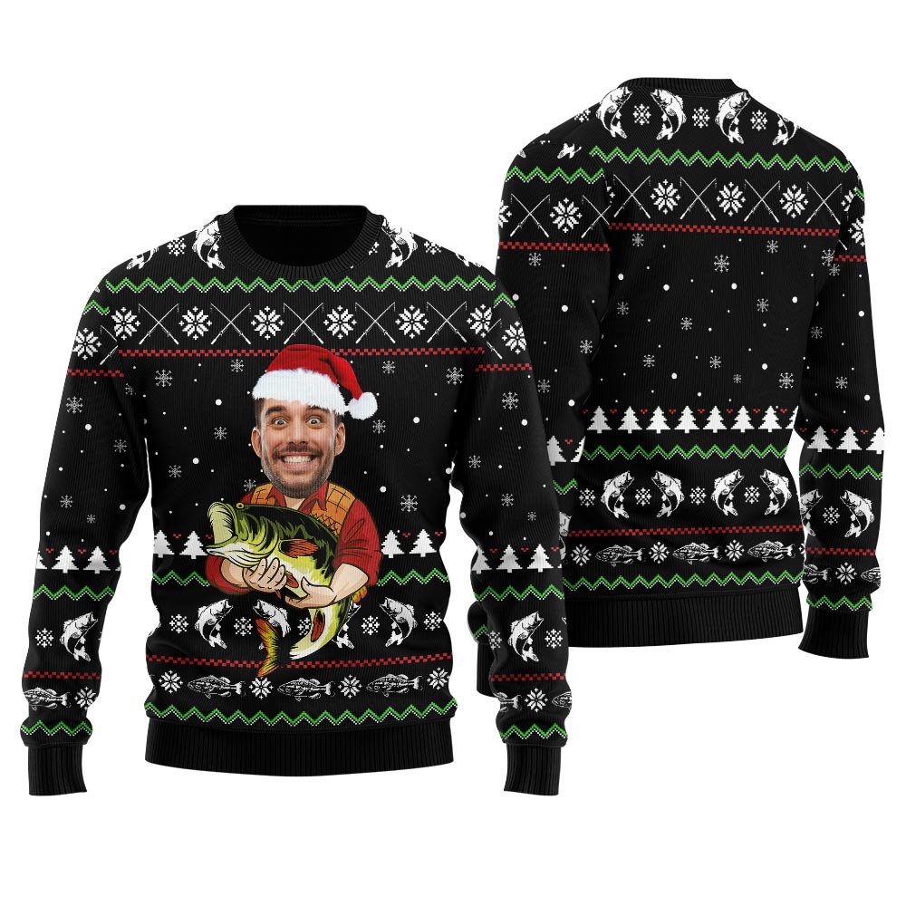 Personalized Your Face Fishing Ugly Christmas Sweater