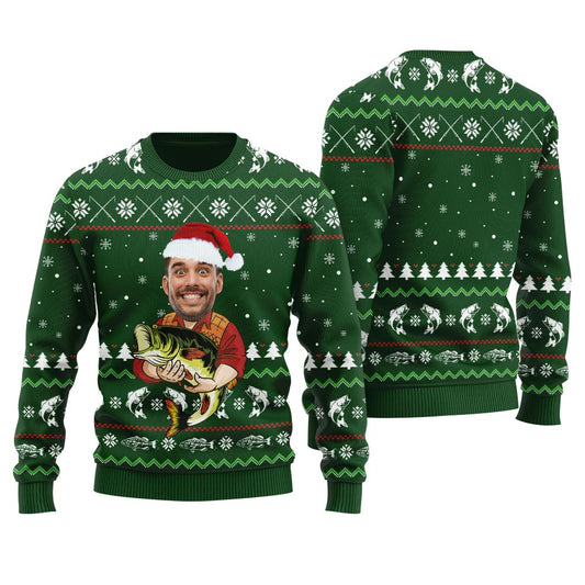 Personalized Your Face Fishing Ugly Christmas Sweater
