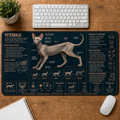 Peterbald Cat Breed Desk Mat Anatomy Guide | 5To9Vibe