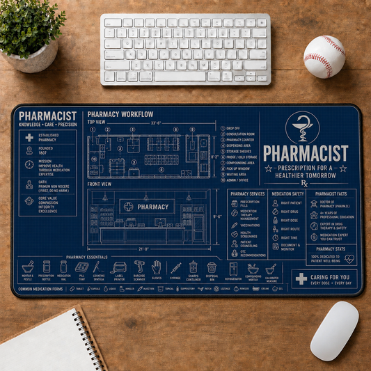Pharmacist Workflow Blueprint Large Desk Mat - Pharmacy Essentials & Medication Plus Size Mouse Pad - 5to9vibe