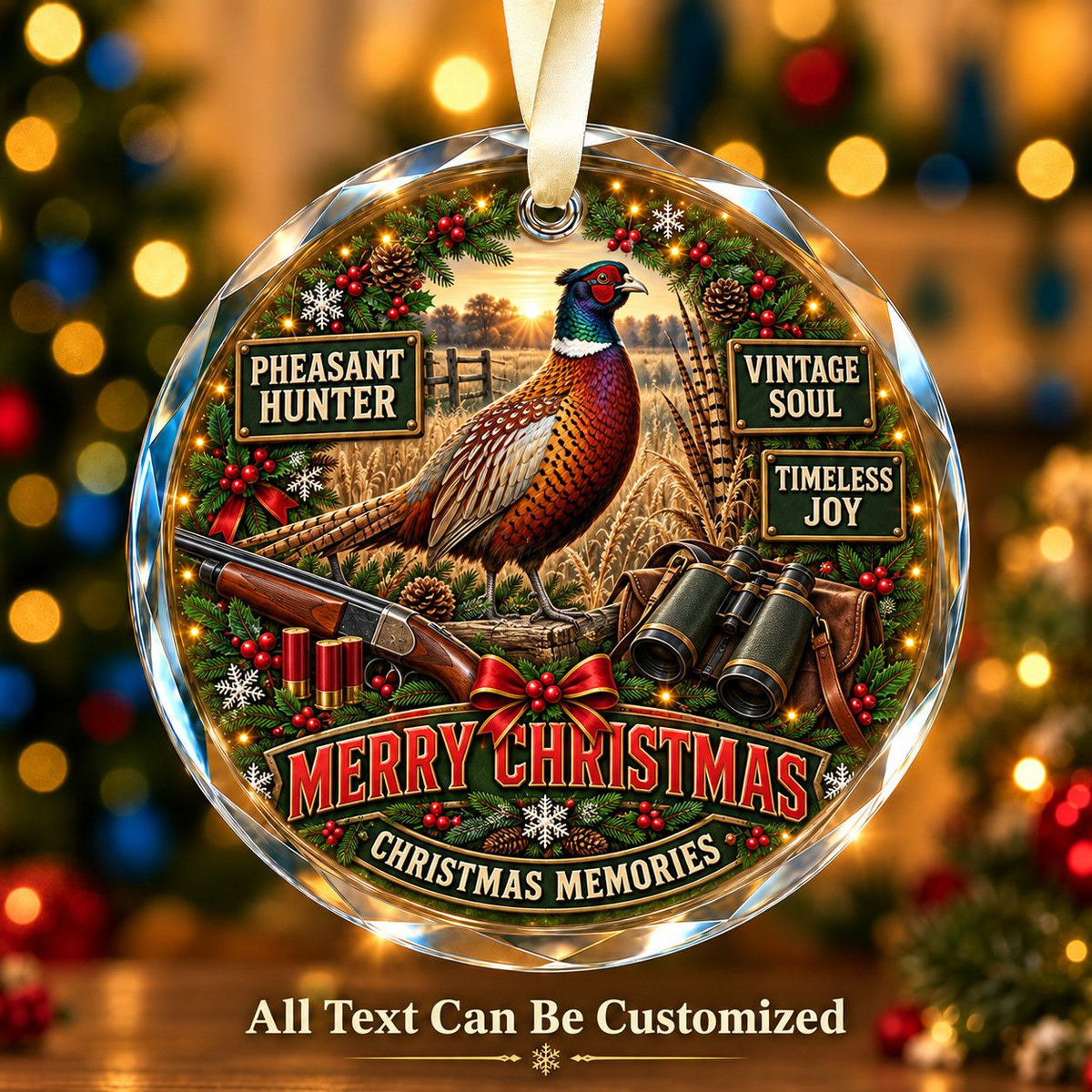 Pheasant Hunter Personalized Glass Ornament | 5To9Vibe