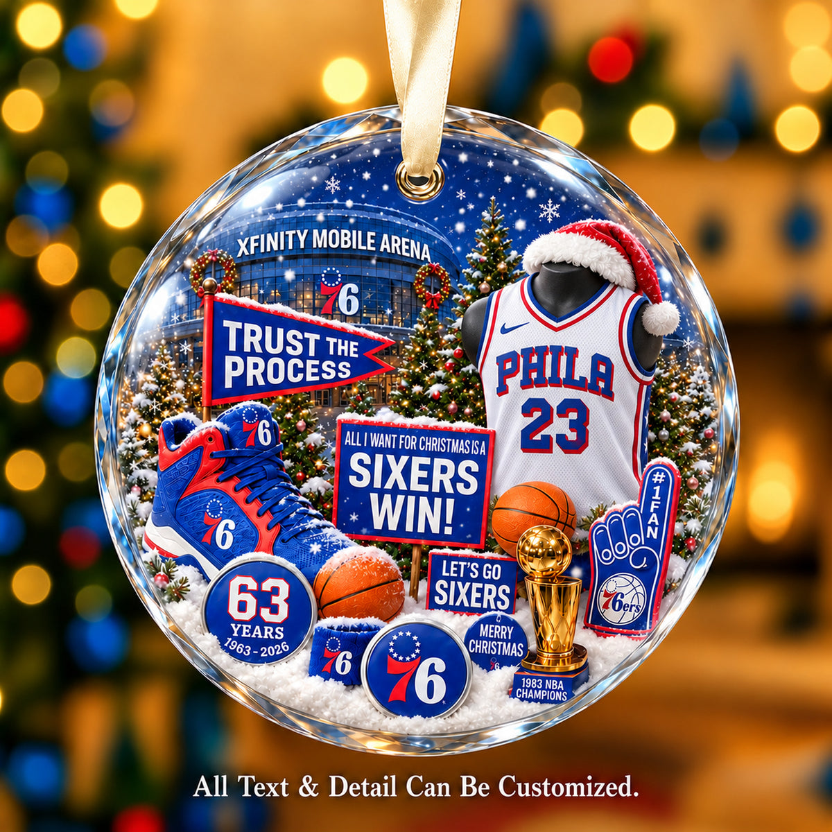 Philadelphia 76ers Jersey Snow Globe Glass Ornament