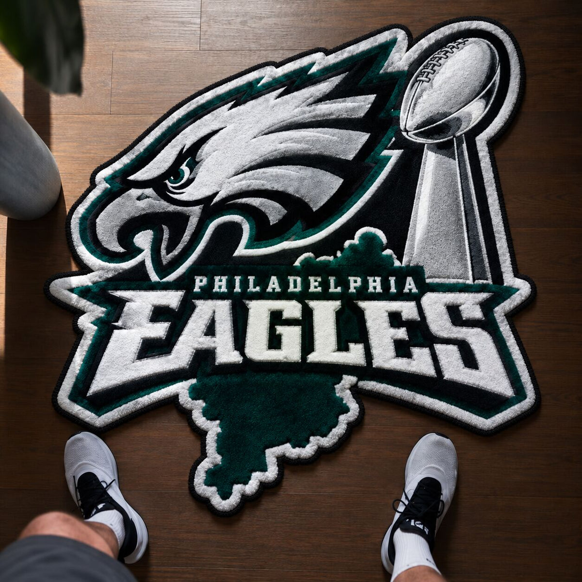 All Football Teams Logo Trophy City Map Football Fan Custom Shape Rug Print Premium Welcome Mat Washable Black Border Personalized Football Custom Shape Rug