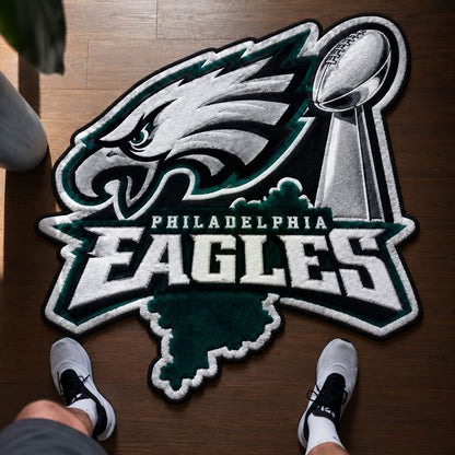 All Football Teams Logo Trophy City Map Football Fan Custom Shape Rug Print Premium Welcome Mat Washable Black Border Personalized Football Custom Shape Rug