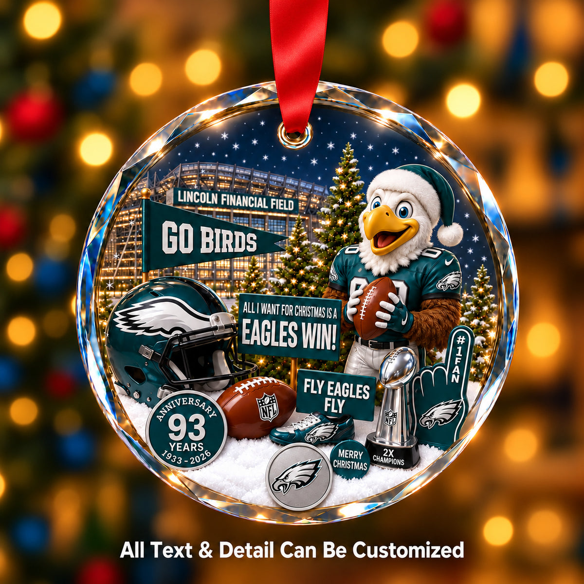 Philadelphia Eagles Snow Globe Glass Ornament