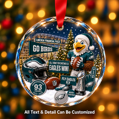 Philadelphia Eagles Snow Globe Glass Ornament