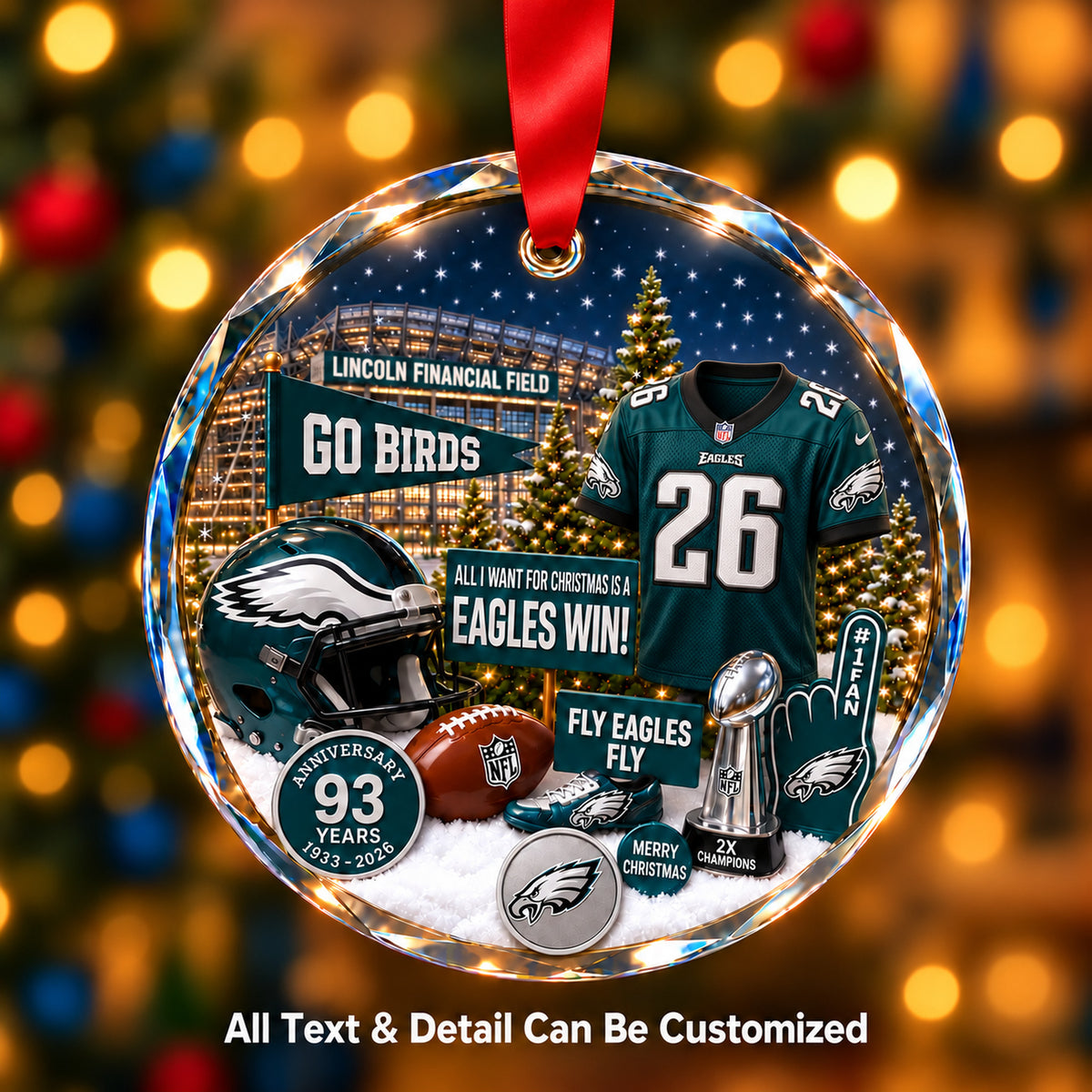 Philadelphia Eagles Jersey Snow Globe Glass Ornament