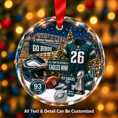 Philadelphia Eagles Jersey Snow Globe Glass Ornament