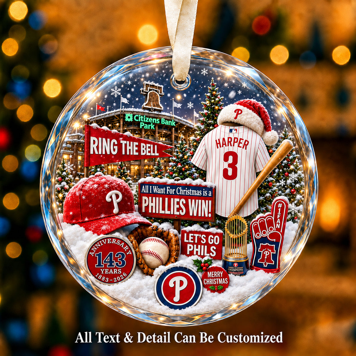 Philadelphia Phillies Jersey Snow Globe Glass Ornament
