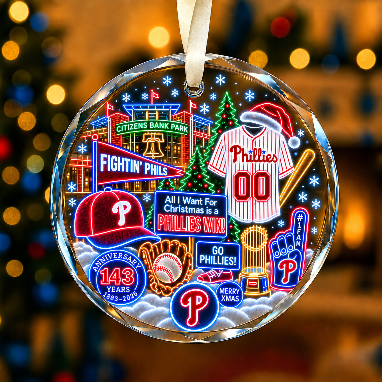 Adorno de vidrio de béisbol, 3 unidades con caja de regalo, equipo de béisbol de Navidad - Adorno de vidrio