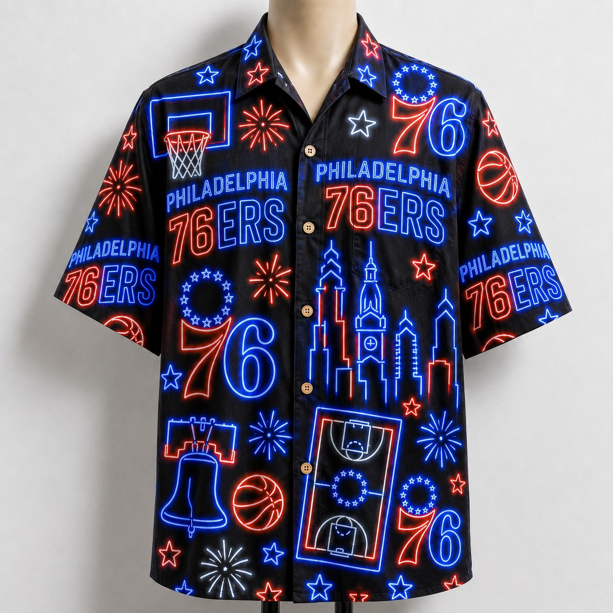 All Basketball Teams Neon Pattern Vibe Summer Party Button-Up Unisex Hawaiian Shirt For Men and Women