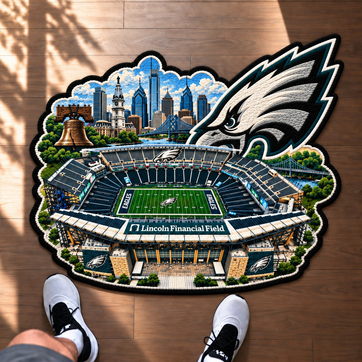 All Football Teams Logo Stadium Area Baseball Fan Custom Shape Rug Print Premium Welcome Mat Washable Black Border Personalized Football Custom Shape Rug