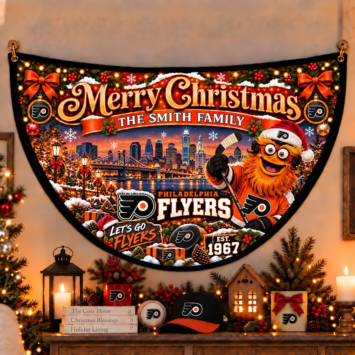 All Hockey Teams Personalized Christmas Night Bunting Flag - 5to9vibe