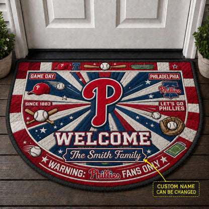 Official-Inspired Baseball Fan Custom Quilted Print Premium Welcome Mat Washable Black Border – Personalized Baseball Doormat
