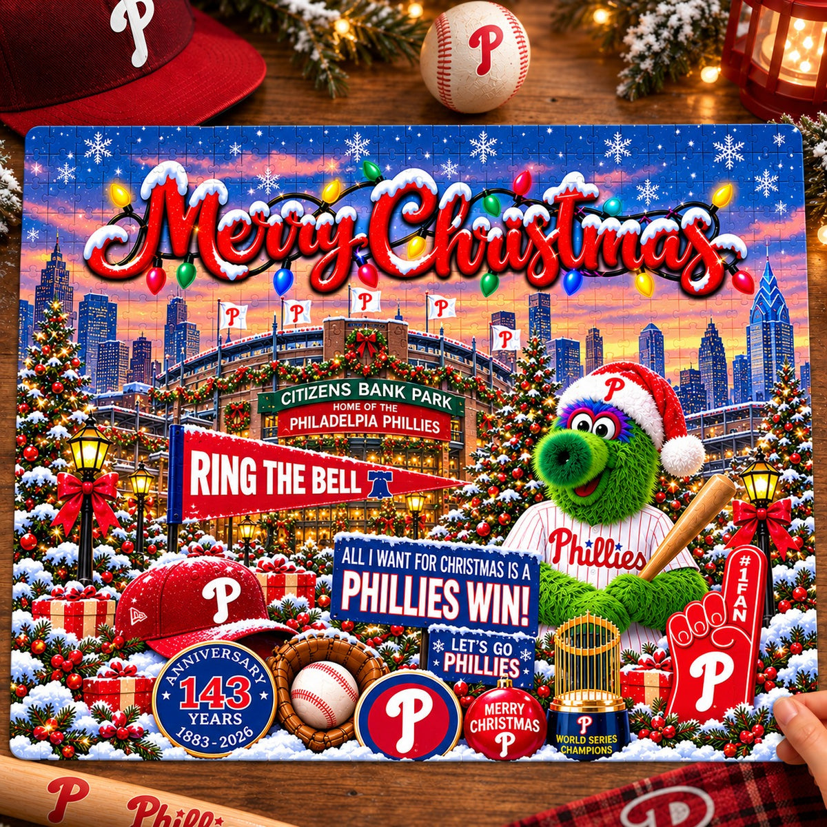 All Baseball Teams Baseball Stadium Personalized  Christmas Jigsaw Puzzle – Choose Your Team, 500 Pieces